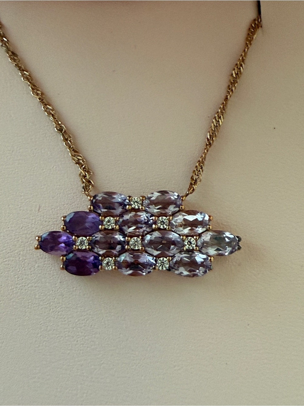 Jen by Jennifer Miller Ombré Amethyst CZ Pendant Necklace Gold Tone NIB